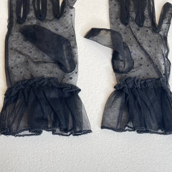New Black Rhinestone Tulle Gloves - Picture 7 of 12